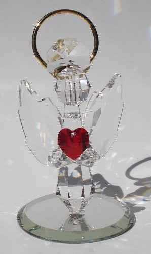 Handcrafted Crystal Angel Holding Red Heart Made with Swarovski Crysta