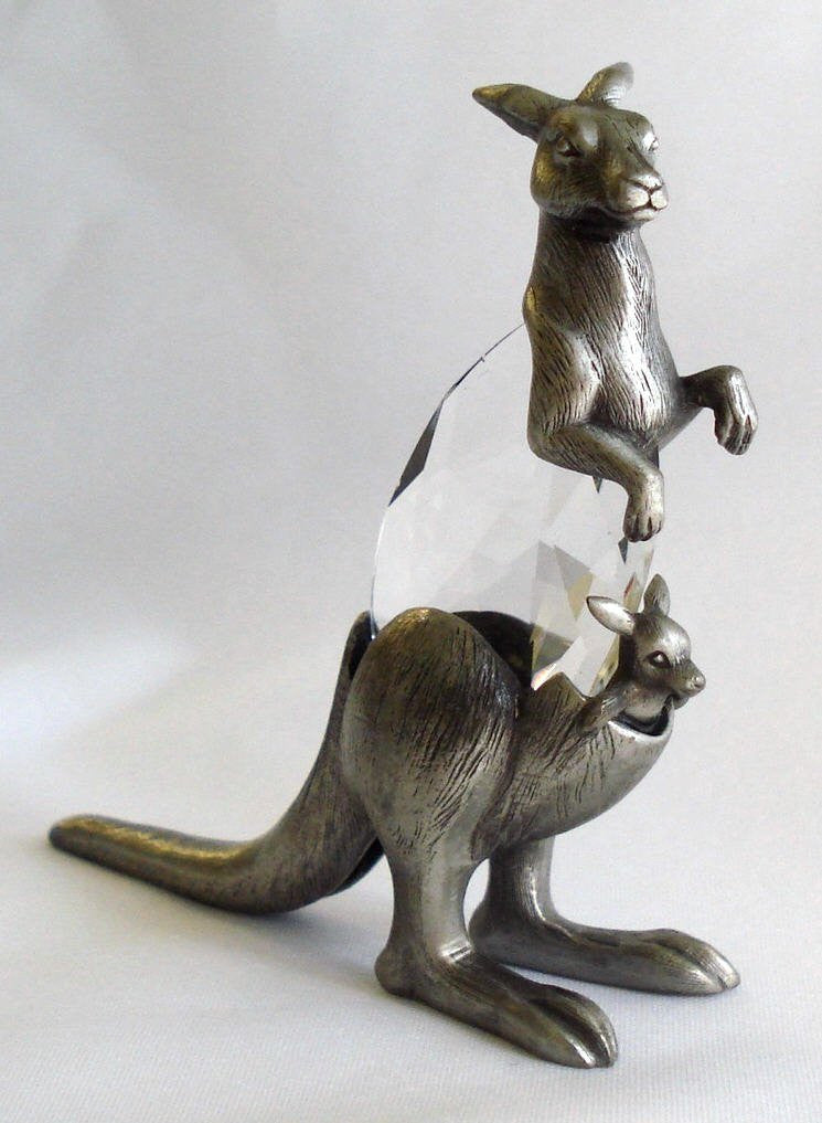 Pewter and Crystal Kangaroo Figurine - Kangaroo Miniature